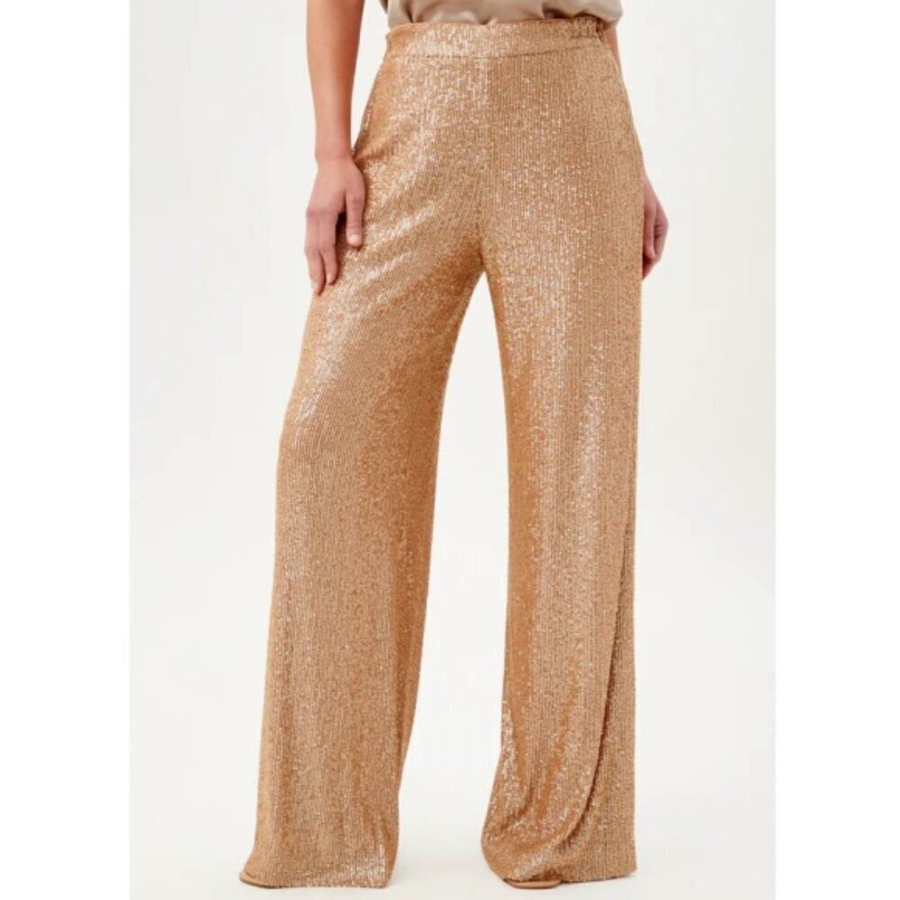 Trina Turk 'Atarashii' Sequin-Embellished Wide-Leg Pants, Gold